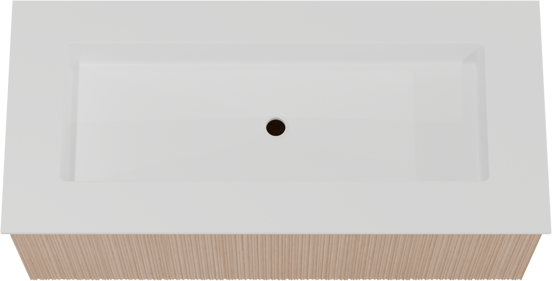 Balmani Forma meuble salle de bains suspendu 120 x 55 cm chêne naturel avec Tablo Stretto lavabo simple pour 2 trous de robinet en solid surface blanc mat, Nervure circulaire asymétrique verticale