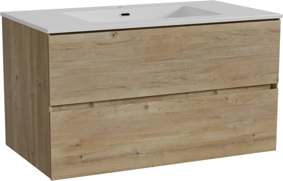 Storke Edge meuble salle de bains suspendu 95 x 52 cm chêne brut avec Diva plan simple en marbre composite blanc brillant
