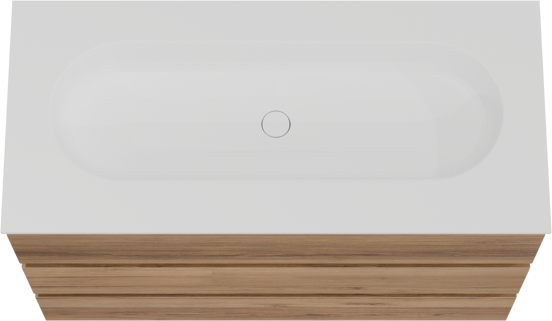 Balmani Lucida meuble salle de bains à poser 120 x 55 cm teck avec Tablo Oval lavabo simple pour 2 trous de robinet en solid surface blanc mat