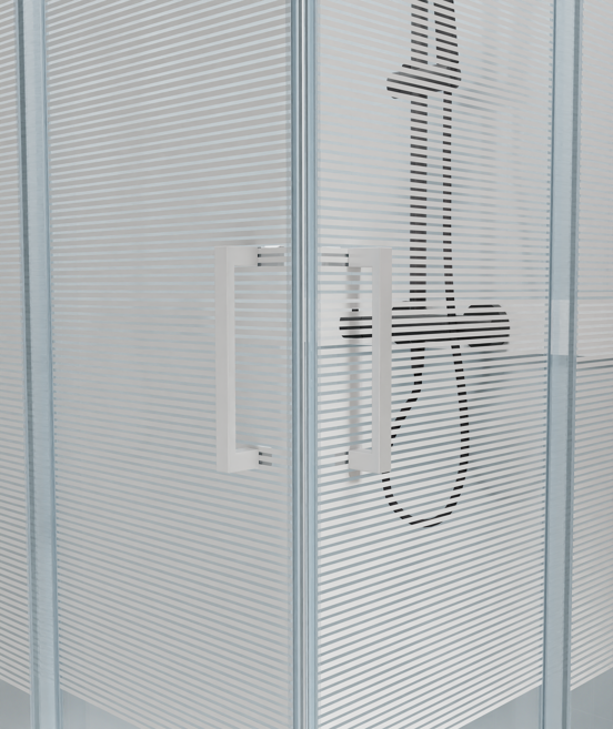 Luca Varess Talan cabine de douche avec portes coulissantes 90 x 90 cm verre transparent avec bande mate rayée profil blanc brillant