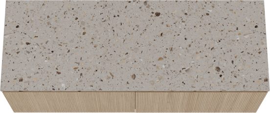Balmani Fila zwevend badkamermeubel 150 x 55 cm natuur eik met Stretto enkel of dubbel tablet in terrazzo greige terrazzo, Verticale symmetrische rechte ribbel