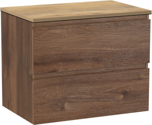 Linie Lado zwevend badkamermeubel 70 x 46 cm bruine eik met Lado enkel tablet in melamine natuur eik
