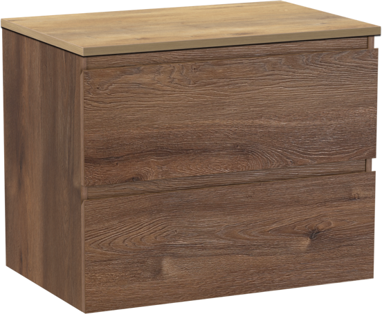 Linie Lado zwevend badkamermeubel 70 x 46 cm bruine eik met Lado enkel tablet in melamine natuur eik