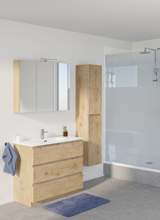 Linie Lado staande wastafelonderkast 100 x 46 cm natuur eik 3 lades
