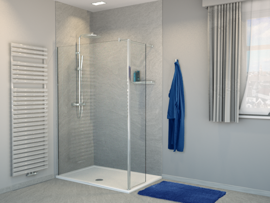 Balmani Move douche à l'italienne avec panneau latéral pivotant 120 x 200 cm verre transparent profil chrome brillant