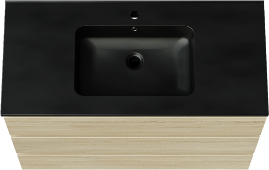 Linie Lado staand badmeubel 100 x 46 cm wit eiken met Vano enkele wastafel in composietmarmer mat zwart