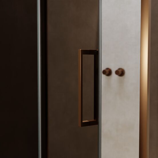 Balmani Senses Design douchehoek met linkse draaideur en vaste zijwand, 120 x 100 cm, Brons, Brushed Rosegold profielen, met coating