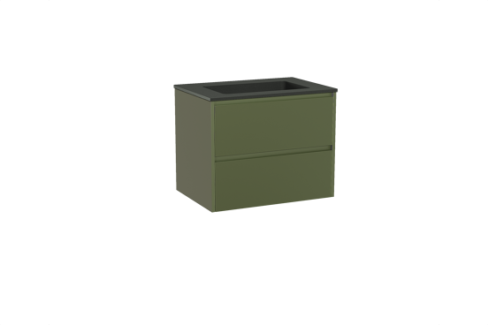 Storke Seda meuble salle de bains suspendu 75 x 52 cm vert olive avec Scuro plan simple en quartz noir mat