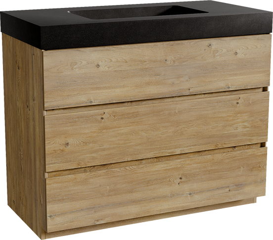 Storke Edge meuble salle de bains à poser 105 x 52 cm chêne brut avec Scuro High plan simple en quartz noir mat