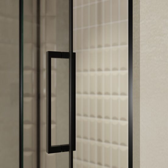 Balmani Senses Design douche draaideur links 140 cm x 210 cm Reflex spiegelglas, Zwarte profielen, met coating