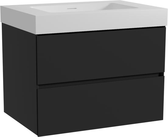 Storke Edge zwevend badmeubel 75 x 52 cm mat zwart met Mata High enkele wastafel in solid surface mat wit