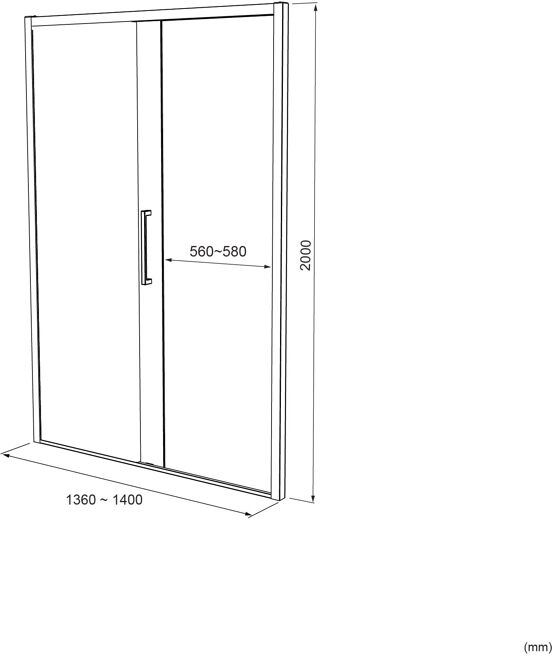 Luca Varess Senses linkse douche schuifdeur 140 x 200 cm Lined glas mat zwart profiel