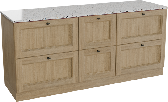 Balmani Lemon meuble salle de bains à poser 180 x 55 cm chêne vieilli avec Stretto tablette simple ou double en blanc/noir mat terrazzo