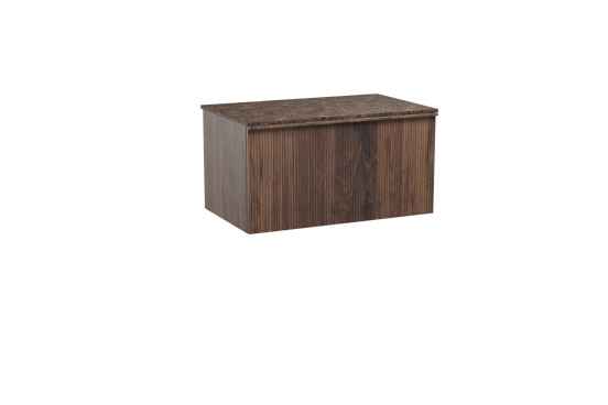 Balmani Forma hängendes Möbelstück Set: 90 x 55 cm, Amerikanischer Nussbaum, mit Stretto Einzel Waschtischplatte, Marmor, Dark Emperador, Vertikale symmetrische gerade Rippe