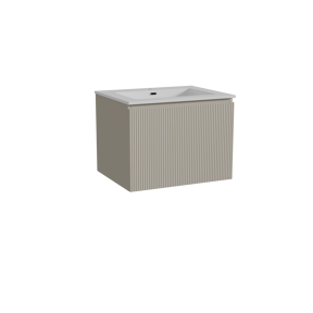 Storke Ribs meuble salle de bains suspendu 65 x 52 cm soie grise avec Diva plan simple en marbre composite blanc brillant, Nervure droite symétrique verticale