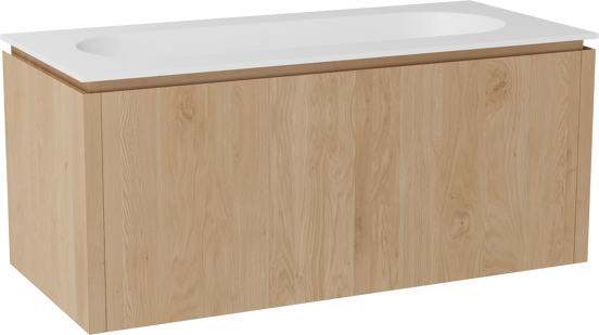 Balmani Eclips zwevend badmeubel 120 x 55 cm Natuur eiken met Tablo Oval enkele wastafel in Solid Surface mat wit