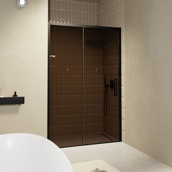 Balmani Senses Design Dusche Schiebetür, umkehrbar, 140 cm x 210 cm, Bronze Glas, Profil Schwarz