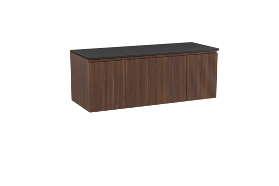 Storke Ribs zwevend badkamermeubel 135 x 52 cm notelaar met Panton enkel of dubbel tablet in gepoedercoate mdf mat zwart, Verticale symmetrische rechte ribbel