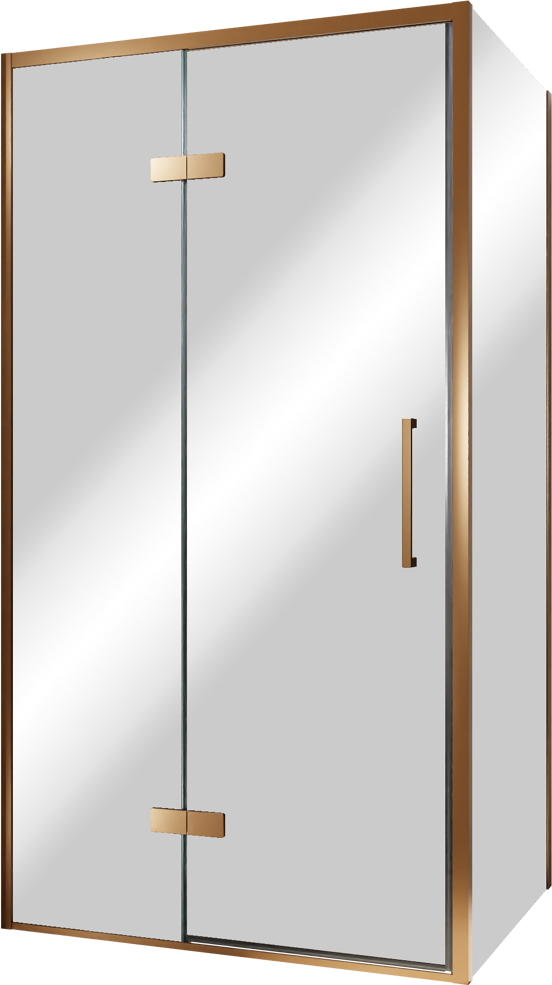 Balmani Senses Design douchehoek met linkse draaideur en vaste zijwand, 100 x 100 cm, Reflex spiegelglas, Brushed Rosegold profielen, met coating
