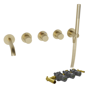 Blaufoss Pavilion Inbouw badkraan thermostatisch brushed champagne gold Incl. handdoucheset incl. inbouwelement