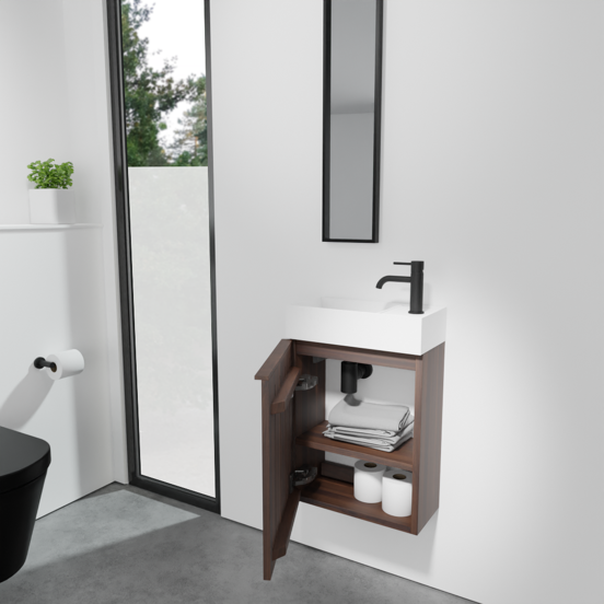Balmani Forma zwevend toiletmeubel 42 x 21 cm amerikaans notenhout met Loop wastafel in matte Solid Surface