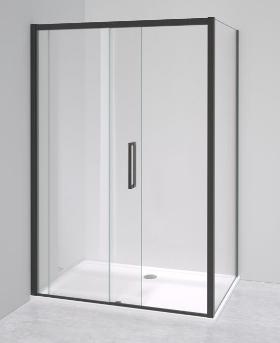 Luca Varess Senses douchehoek met schuifdeur en vaste zijwand 90 x 140 cm helder glas mat zwart profiel