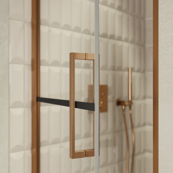 Balmani Senses Design douche draaideur links 90 cm x 210 cm Lined glas, Brushed Rosegold profielen, met coating