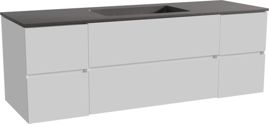 Storke Edge zwevend badmeubel 155 x 52 cm hoogglans wit met Scuro enkele wastafel in kwarts mat zwart