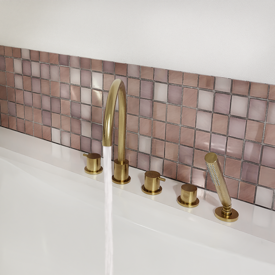 Blaufoss Round 5 trous Robinet de baignoire sur gorge brushed gold set douchette incl.