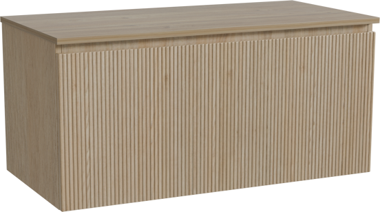 Storke Ribs hängendes Möbelstück Set: 105 x 52 cm, Rohe Eiche, mit Panton Einzel Waschtischplatte, Melamin, Rohe Eiche, Vertikale symmetrische gerade Rippe