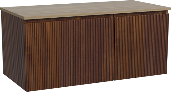 Storke Ribs zwevend badmeubel 110 x 52 cm notenhout met Panton enkel wastafelblad in melamine ruw eiken, Verticale symmetrische rechte ribbel