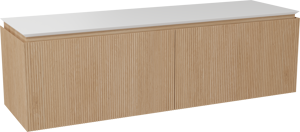 Balmani Eclips meuble salle de bains suspendu 180 x 55 cm Chêne naturelle avec Eclips tablette simple ou double en Solid Surface blanc mat, Nervure droite symétrique verticale