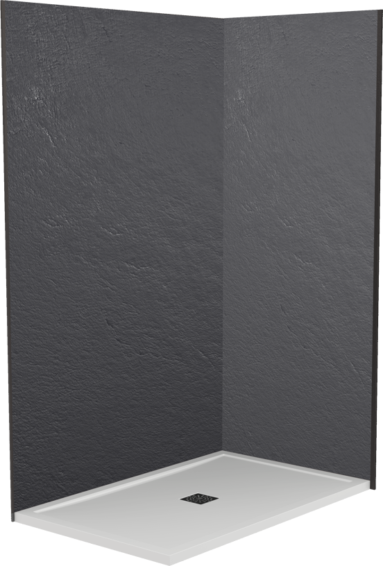 Balmani Zeno Duschrückwand: 120 x 90 x 220 cm, Marmorkomposit, Grafitgraue Schieferstruktur, matt