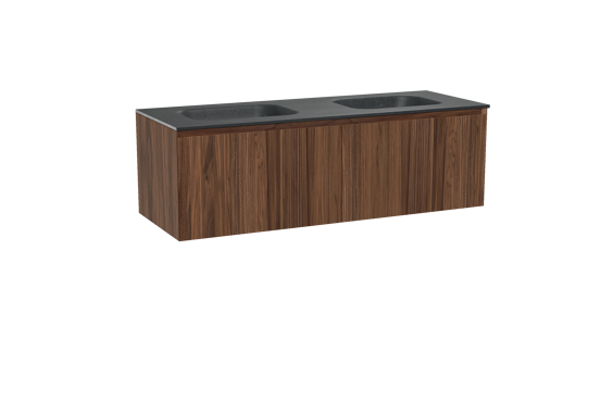 Balmani Idra hängendes Möbelstück Set: 150 x 55 cm, Nussbaum, mit Tablo Arcato Doppelwaschtisch, Schwarzes Granit