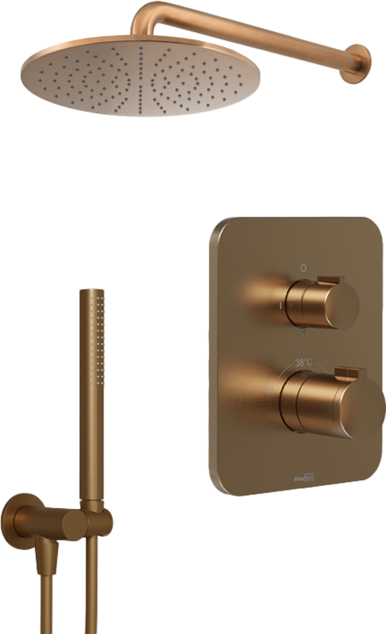 Blaufoss Smartbox Softline inbouw regendoucheset thermostatische kraan Brushed Rosegold