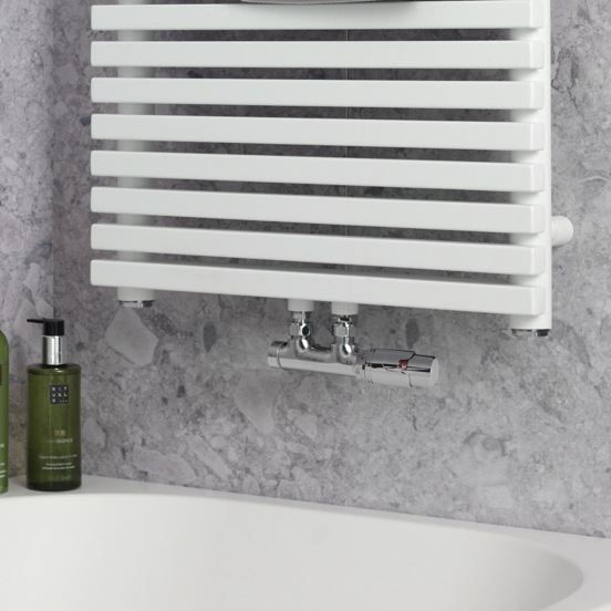 Vipera Lungo thermostatische radiatorkraan 90° haakse aansluiting chroom