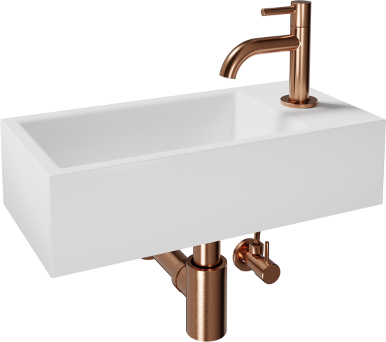 Luca Varess Cubic midi Lave-mains blanc brillant Porcelaine 40x20cm droite avec Rosegold et fournitures