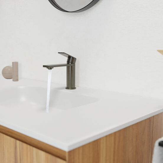 Blaufoss Fenix EcoStart standaard wastafelkraan brushed gunmetal