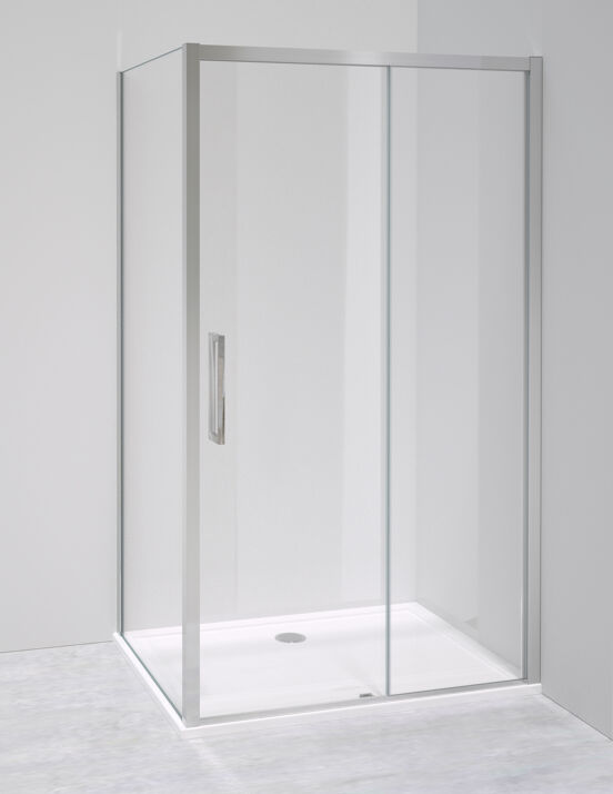 Luca Varess Senses douchehoek met schuifdeur en vaste zijwand 90 x 120 cm helder glas glanzend chroom profiel