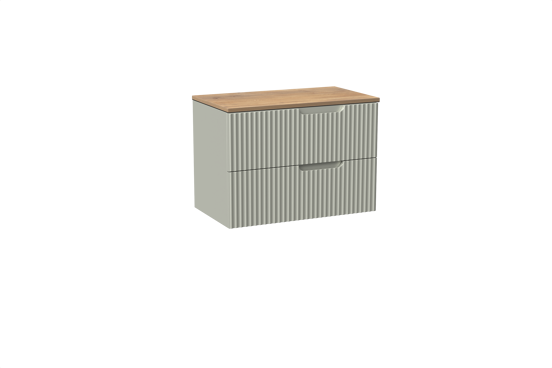 Linie Ribbo meuble salle de bains suspendu 80 x 46 cm greige avec Lado tablette simple en mélaminé chêne naturel, Nervure circulaire symétrique verticale