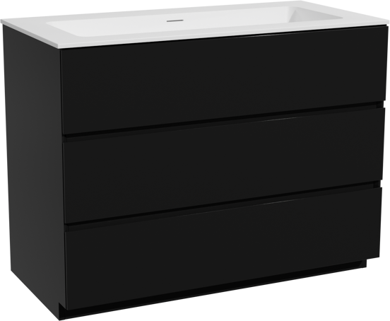 Storke Edge meuble salle de bains à poser 105 x 52 cm noir mat avec Mata plan simple pour 2 trous de robinet en solid surface blanc mat