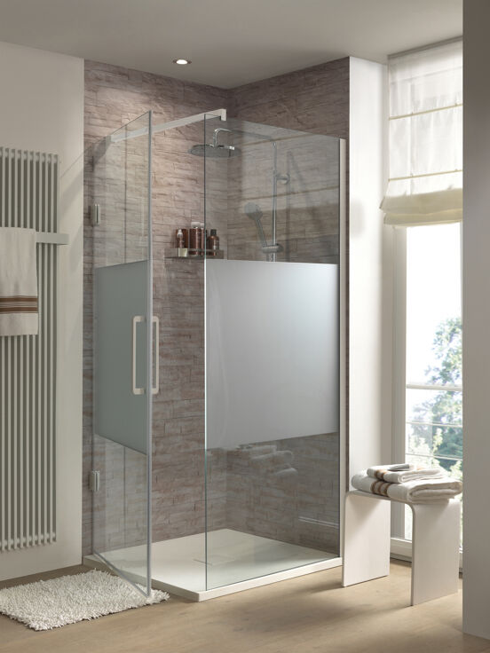 Balmani Modular inloopdouche met linkse deur 90 x 200 cm helder glas met matte strook glanzend chroom profiel