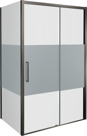 Balmani Senses Design douche d'angle avec porte coulissante à droite et paroi latérale fixe, 120 x 90 cm, Verre transparent avec bande mate, Profil Brushed GunMetal