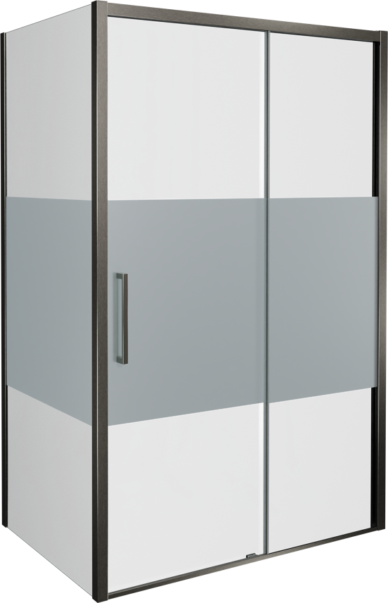 Balmani Senses Design douchehoek met rechtse schuifdeur en vaste zijwand, 120 x 90 cm, Helder glas met matte strook, Brushed GunMetal profielen