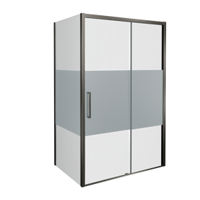 Balmani Senses Design douchehoek met rechtse schuifdeur en vaste zijwand, 120 x 90 cm, Helder glas met matte strook, Brushed GunMetal profielen