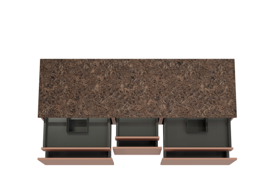 Balmani Sfera zwevend badkamermeubel 180 x 55 cm cotto met Stretto enkel of dubbel tablet in marmer dark emperador