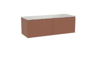 Balmani Sfera zwevend badkamermeubel 150 x 55 cm cotto met Stretto enkel of dubbel tablet in mat wit/zwart terrazzo