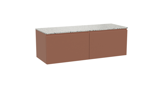 Balmani Sfera hängendes Möbelstück Set: 150 x 55 cm, Cotto, mit Stretto Einzel- oder Doppel Waschtischplatte, Terrazzo in Weiß/Schwarz matt