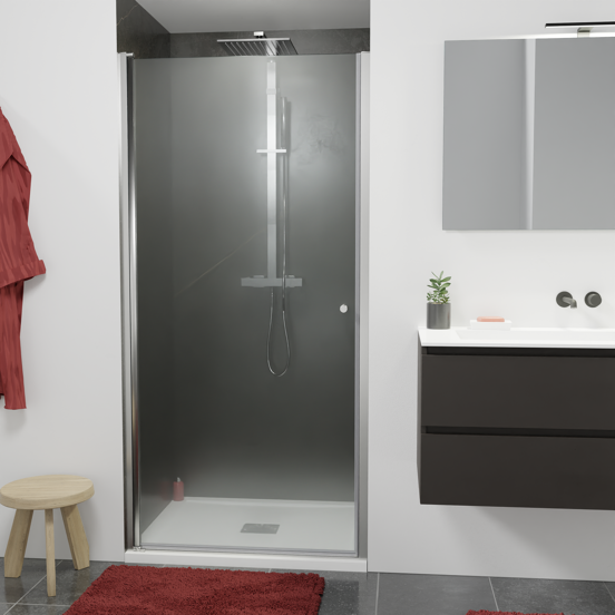 Luca Varess Kuresa porte pivotante 100 x 200 cm verre transparent profil chrome brillant