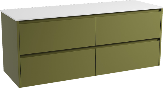 Storke Seda hängendes Möbelstück Set: 150 x 52 cm, OlivgrÃ¼n, mit Tavola Einzel- oder Doppel Waschtischplatte, Solid Surface Weiß matt